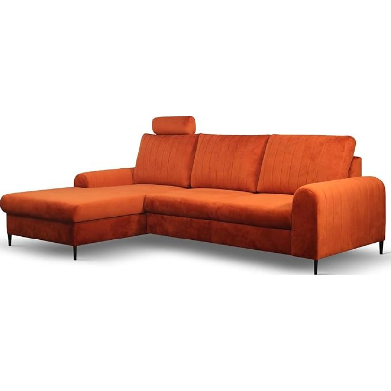 WFL GROUP Corner Sofa Bed with Bed Box - Sofa Couch Corner Sofa with Sleep Function Bed Function L-Shape with Ottoman - Left - Orange