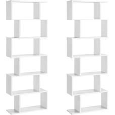 VASAGLE LSS037W01 Bookcase Set of 2 Shelves with 6 Levels Standing Shelf Office Shelf Freestanding Decorative Shelf Display Modern for Living Room Bedroom Office White