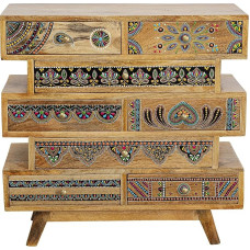 Kare Menorca Butterfly Design Chest of Drawers Brown Chest of Drawers Cupboard Storage with 8 Drawers Mango Solid Wood Bedroom 65 x 65 x 30 cm (H x W x D)