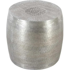 Casa Moro Ayoub Oriental Stool Silver Aluminium with Hammered Finish Side Table Hammered Modern Sofa Table Round Boho Chic Coffee Table Home Decoration TSV5000