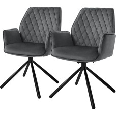 ML-Design Dining Room Chairs, Set of 2, Velvet, Anthracite, Living Room Chairs with Arms and Backrest, Swivel Chair, Car Position, Upholstered Chair with Metal Legs, Ergonomic Swivel Chair, Kitchen