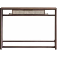 Modern Console Table with Drawers for Living Room & Hallway Rattan Entrance Table in Brown Stylish Console Sofa Table for Office