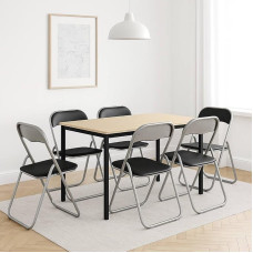 Dmora - Set of 6 Marbella Folding Chairs Space Saving Chair Guest Chair Meeting Seat Faux Leather 43 x 47 x 80 cm Black