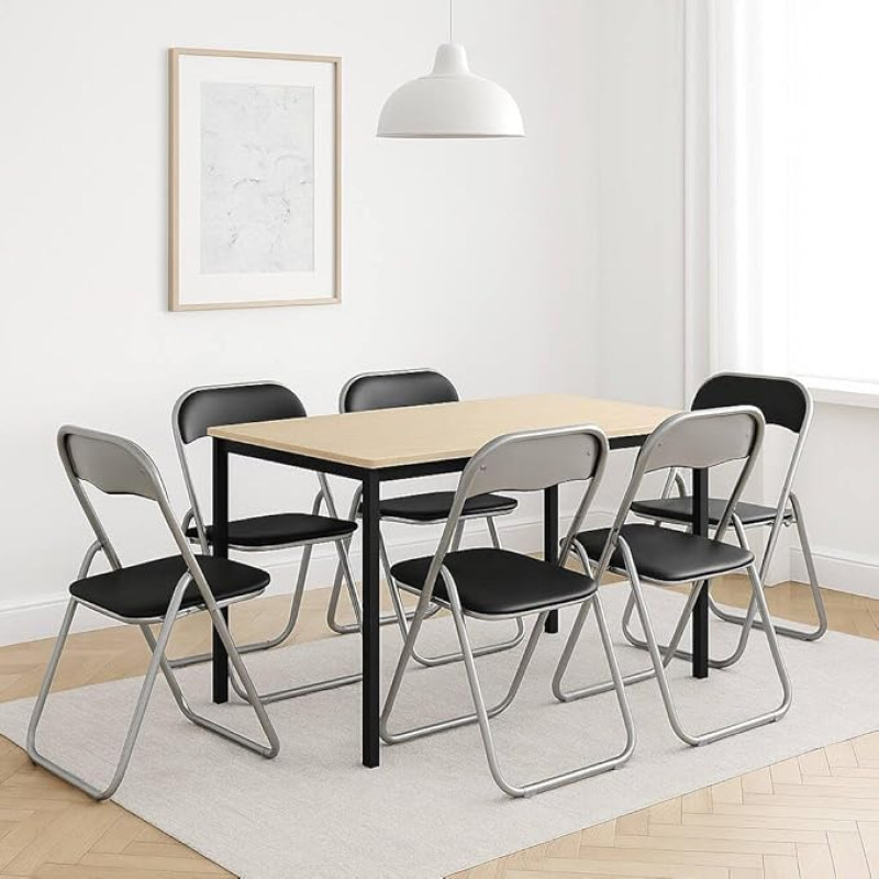 Dmora - Set of 6 Marbella Folding Chairs Space Saving Chair Guest Chair Meeting Seat Faux Leather 43 x 47 x 80 cm Black