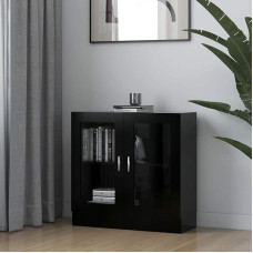 Homgoday Showcase Cabinet, Black, 82.5 x 30.5 x 80 cm, Wood, Modern Bookcase with Glass Doors, Freestanding Display Cabinet Storage Cabinet for Living Room, Office, Sideboard, Shelf