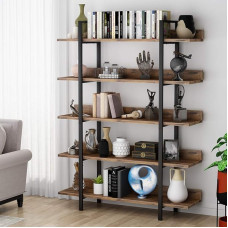 Tribesigns Standing Shelf, Bookcase, Storage Shelf with 5 Tiers, Shelf, Living Room Shelf, Easy Assembly, for Living Room, Bedroom, Office, Industrial Design, Vintage Brown (Vintage Brown+Black)