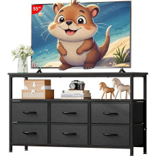 Wooruy Kommode, Schlafzimmer-Kommode mit 6 Stoffschubladen, TV-Ständer mit Ablage
