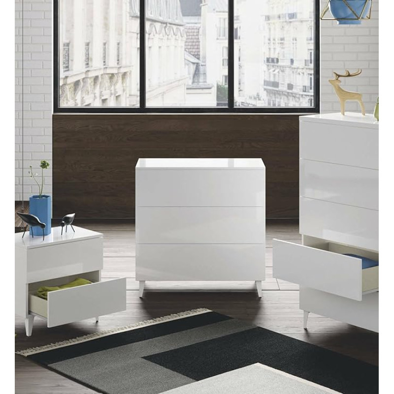 Dmora - Baltimore Chest of Drawers with 3 Drawers, Chest of Drawers for Bedroom, Modern Chest of Drawers, 80 x 40 x 80 cm, White