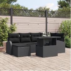 Rantry 7-teiliges Garten-Sofa-Set mit Kissen Schwarz Poly Rattan, 2-Sitzer Garten-Sofa mit Stauraum & Kissen Schwarz Poly Rattan Gartenlounge Model3357416