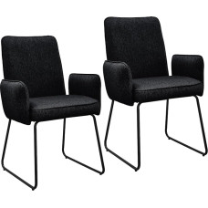 SVITA ALBA Set of 2 Dining Room Chairs, Armrests, Upholstered Chairs, Fabric Cover, Black