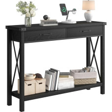 Furniture Console Entrance Console with 2 Drawers Wooden Sofa Table with Shelf X Shape Design Corner Protector Metal Entrance Living Room Hallway Black 109 x 30.5 x 76 cm