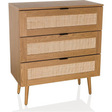 hjh LIVING BOHEO K Chest of Drawers with Rattan Weave 80 x 40 x 90 cm with 3 Drawers Drawer Chest of Drawers with Lots of Storage Space Oak Look