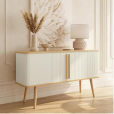 Wermo 135 cm Living Room Sideboard with White Doors and Adjustable Shelves - Chest of Drawers Sideboard White Living Room TV Cabinet White TV Board TV Table Lowboard Wood Oak