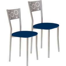 ASTIMESA SCPRAZ Two Kitchen Chairs Metal Aluminium Faux Leather Blue Altura de asiento 45 cms