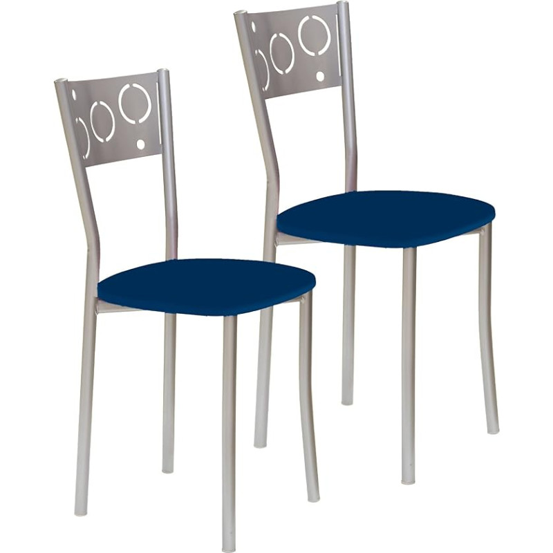 ASTIMESA SCPRAZ Two Kitchen Chairs Metal Aluminium Faux Leather Blue Altura de asiento 45 cms