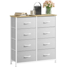 DWVO Chest of Drawers with 8 Drawers, Fabric Cabinet with Handles, Metal Frame & MDF Wooden Top, Durable, for Bedroom & Living Room, Light Grey