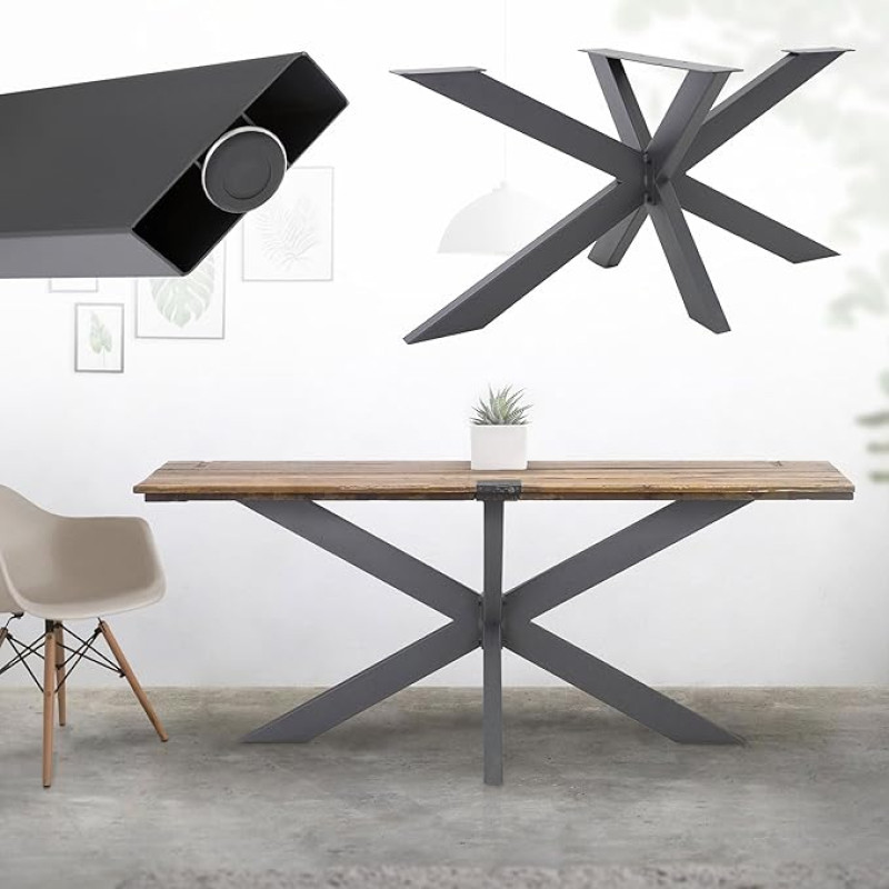 ML-Design Spider Table Frame, 78 x 71 x 150 cm, Anthracite, Cross Frame, X-Design, Table Feet, Furniture Feet, Heavy Duty Table Runners, Steel, Metal Table Legs, DIY Dining Table, Industrial Design,