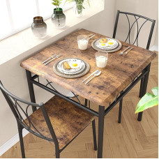CABIHOME Dining Table Set for 2, 3-Piece Kitchen Table Set for 2, Square Kitchen Table Set of 2, Dining Table Set for Small Space, Apartment, Dining Room, Retro Brown