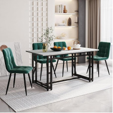 140 x 80 cm Dining Table with 4 Chairs Set, Modern Kitchen Dining Table Set, Black Iron Leg Table (Dark Green Dining Room Chair)