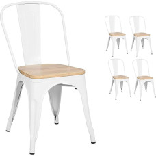 Kosmi - Set di 4 sedie Bianche in Metallo e Legno chiaro Stile industriale di fabbrica in Metallo Bianco opaco e seduta in Legno Chiaro
