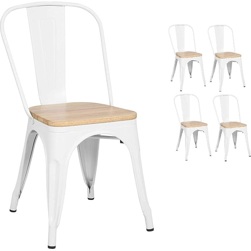 Kosmi - Set di 4 sedie Bianche in Metallo e Legno chiaro Stile industriale di fabbrica in Metallo Bianco opaco e seduta in Legno Chiaro