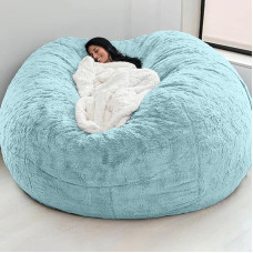 conpoir Home Sponge Bed Bean Bag Chair Cover Protective Cover Double Bedroom Balcony Large Couch Round Soft Fluffy Cover No Fillings Cover Only