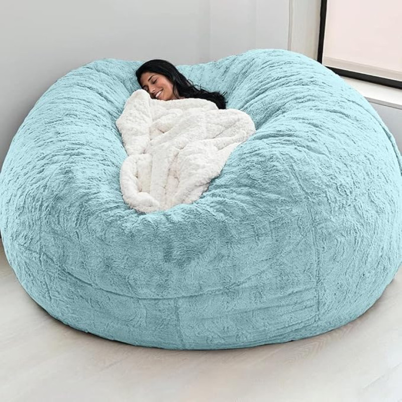 conpoir Home Sponge Bed Bean Bag Chair Cover Protective Cover Double Bedroom Balcony Large Couch Round Soft Fluffy Cover No Fillings Cover Only