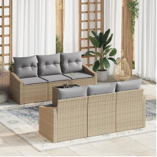 Rantry 7-teiliges Garten-Sofa-Set mit Kissen in Beige aus Poly-Rattan Gartenlounge Model3346610