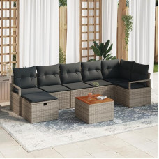 Rantry 8-teiliges Garten-Sofa-Set mit Kissen Grau Poly Rattan, 2-sitziges Garten-Sofa mit Kissen Grau Poly Rattan Gartenlounge Model3359545