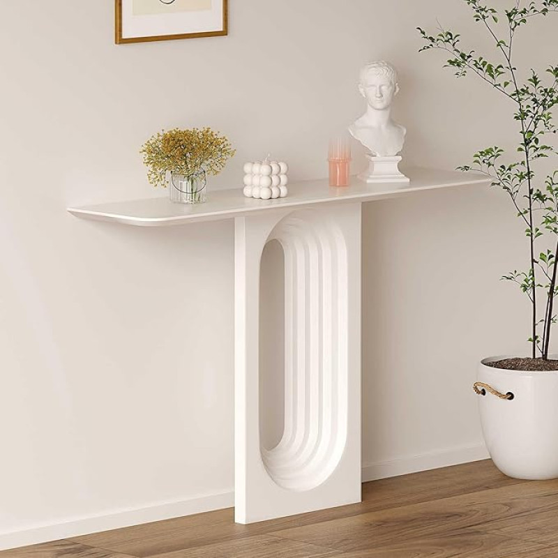 Moderner Konsolen-Akzenttisch für den Eingangsbereich, Eingangstisch mit geometrischem Sockel, Sofatisch hinter der Couch, Akzenttische für den Wohnzimmerflur