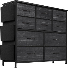 GarveeMore Chest of Drawers Metal Frame Chest of Drawers with 10 Drawers Fabric Storage Furniture with Wooden Top 30 x 99 x 89 cm Chest of Drawers for Bedroom Living Room Hallway Black