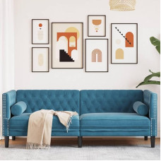 Xichuzi Chesterfield 372701 Sofa with Bolsters 3-Seater Blue Velvet Lounge Sofa, Sofas & Couches, Relaxing Sofa, Couch for Living Room