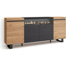 Skraut Home Sideboard, Highboard, Chest of Drawers, Comode Cabinet, 200 x 87 x 35 cm, 4 Doors, Electric Fireplace, Dimensions, Industrial Design, Modern Style, Oak Black