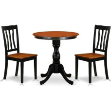 East West Furniture Eden ESAN3-BCH-W 3 Piece Kitchen Set for Small Spaces, Includes Round Dining Table with Base and 2 Solid Wood Seats, 30