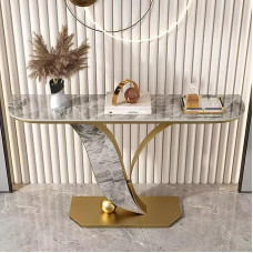 Moderner Eingangstisch mit Stauraum, schmale Konsole, Sofatisch für Flur, geometrischer Metallrahmen, Foyertisch, stilvoller goldfarbener Akzent für Wohnzimmer und Eingangsbereich (100 cm)
