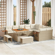 Rantry 12-teiliges Garten Sofa Set mit Kissen Beige Poly Rattan Akazie Gartenlounge Model3365156