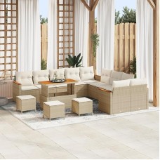 Rantry 14-teiliges Garten Sofa Set mit Kissen Beige Poly Rattan Akazie Gartenlounge Model3363111