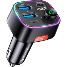 SYNCWIRE Bluetooth 5.3 FM saatja autolaadija 48W (PD 36W&12W), Dual USB port laadija, autoadapter, traadita raadiovastuvõtja, LED ekraan 64GB USB Drive valguslülitiga