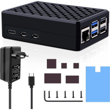 GeeekPi Raspberry Pi 5 Aluminium Case with USB-C Power Supply 27 W, Armor Case with Passive Cooling, 5.1 V 5 A Power Supply for 1GB/2GB/4GB/8GB
