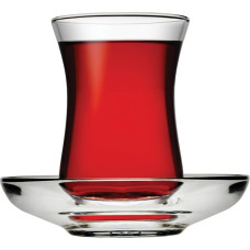 Turkish Tea Glasses & Saucers Set - Pasabahce Design - Set of 6, 120 cc 4 ounces. Dishwasher safe Turkish tea glass