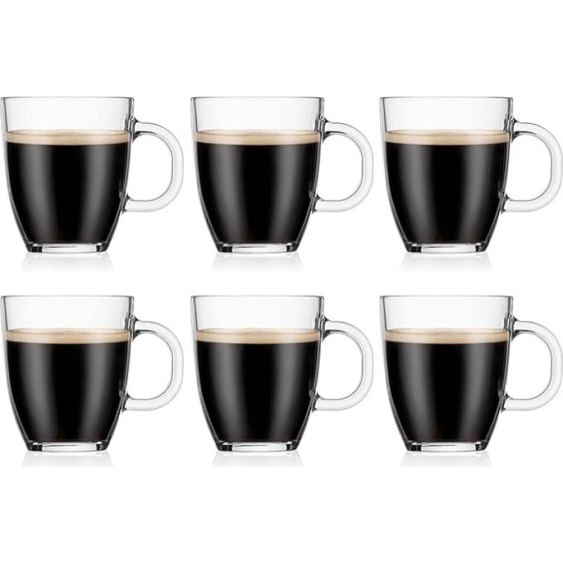 BODUM 0.35 Litre 6-Piece Borosilicate Glass Bistro Coffee Mug, Transparent