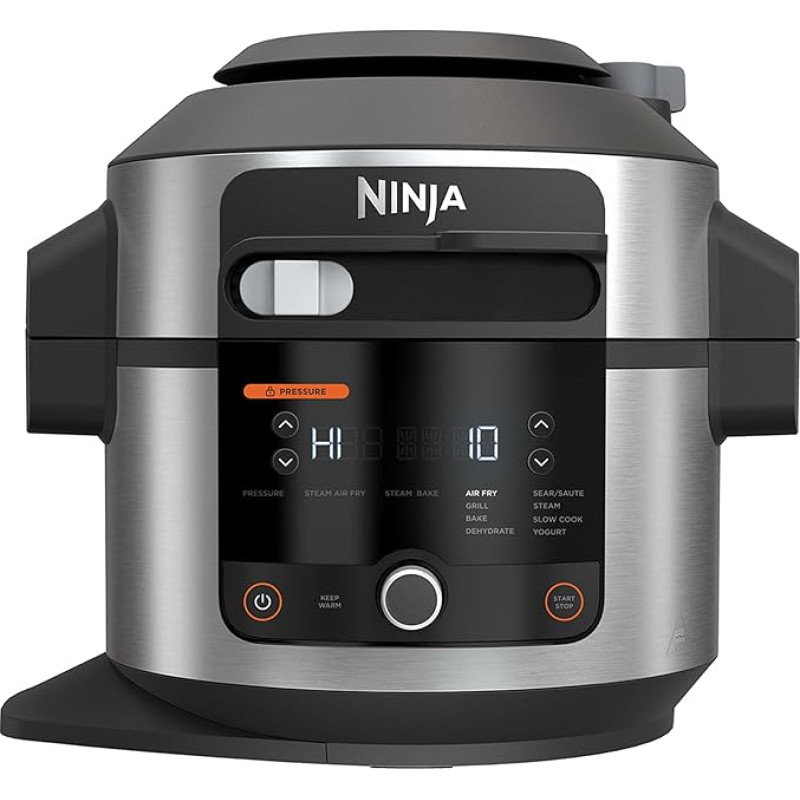Ninja Foodi Multicooker with SmartLid, 6L, 11-in-1 Multicooker, Pressure Cooker, Pressure Cooker, Airfryer, Hot Air Fryer, Slow Cooker, Grilling, Baking, Stainless Steel, OL550EU