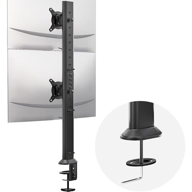 Hemudu Monitor Mount 2 Monitors on Top of Each Other for 13 to 34 Inch Screens, Vertical Screen Mount Arms for Computer Monitors, Dual Monitor Stand with Height Adjustable for Gaming