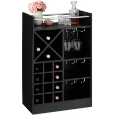 Relaxdays Wine Rack with Glass Holder, 22 Bottles, Freestanding, Wine and Champagne, Home Bar H x W x D: 96 x 63 x 35 cm, Black