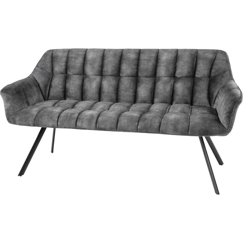 Riess Ambiente Papillon Dining Room Bench - 165 cm - Grey Black - Velvet Metal Frame Backrest Armrests Upholstered Bench Kitchen Bench Dining Room Bench