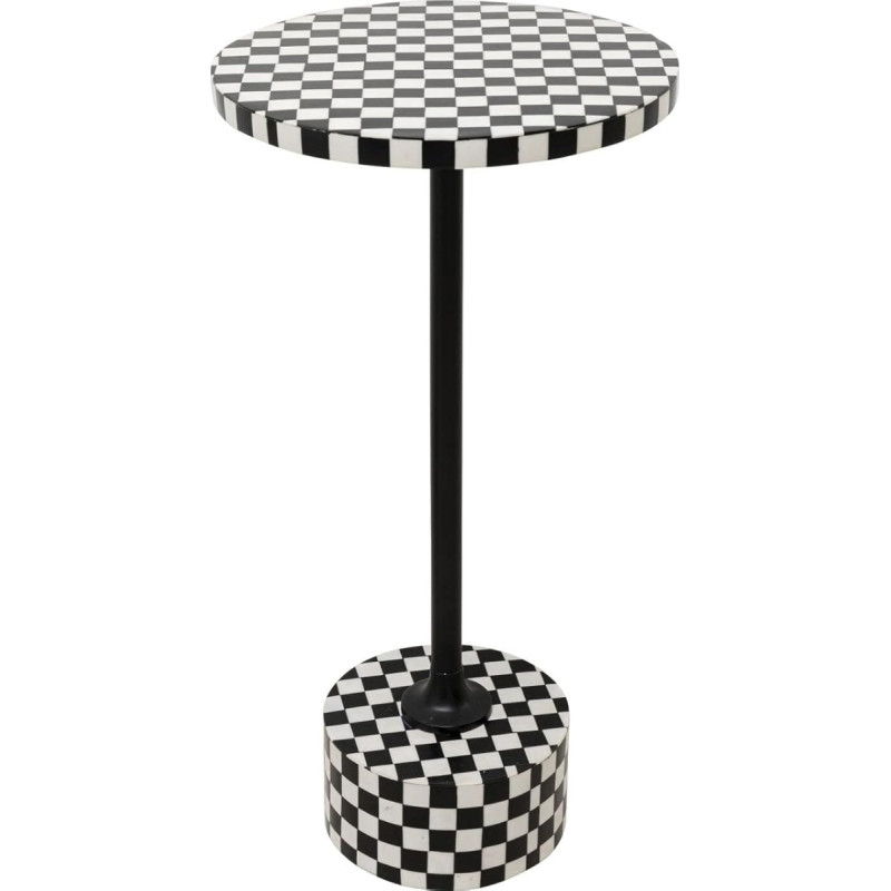 Kare Domero Chess Design Side Table White / Black, Diameter 25 cm, Living Room Table, Round Side Table, Steel Frame, Coffee Table, Side Table, Couch, 50 x 25 x 25 cm (H x W x D)