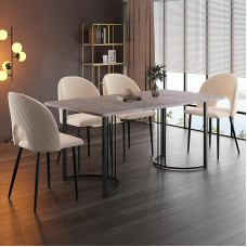 Merax Dining Table 140 x 80 cm, Marble Pattern, Stability & Design for 4-6 People, Metal Frame, Adjustable Legs, Rectangular Table, Suitable for Restaurant, Living Room, Kitchen, Grey/Black