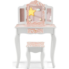 DREAMADE 2-in-1 Children's Dressing Table with Stool and Removable Mirror, Princess Dressing Table with Drawer, Wooden Cosmetic Table, Children's Make-Up Table for Girls (Zebra Pattern)