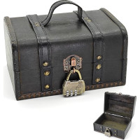 HAOBIN Treasure Chest Wooden Money Chest Treasure Chest with Lock 18 x 12 x 10 cm Wooden Chest Jewellery Box Treasure Chest Pirate Chest Storage Box Craft Gift Box for Storage and Decoration