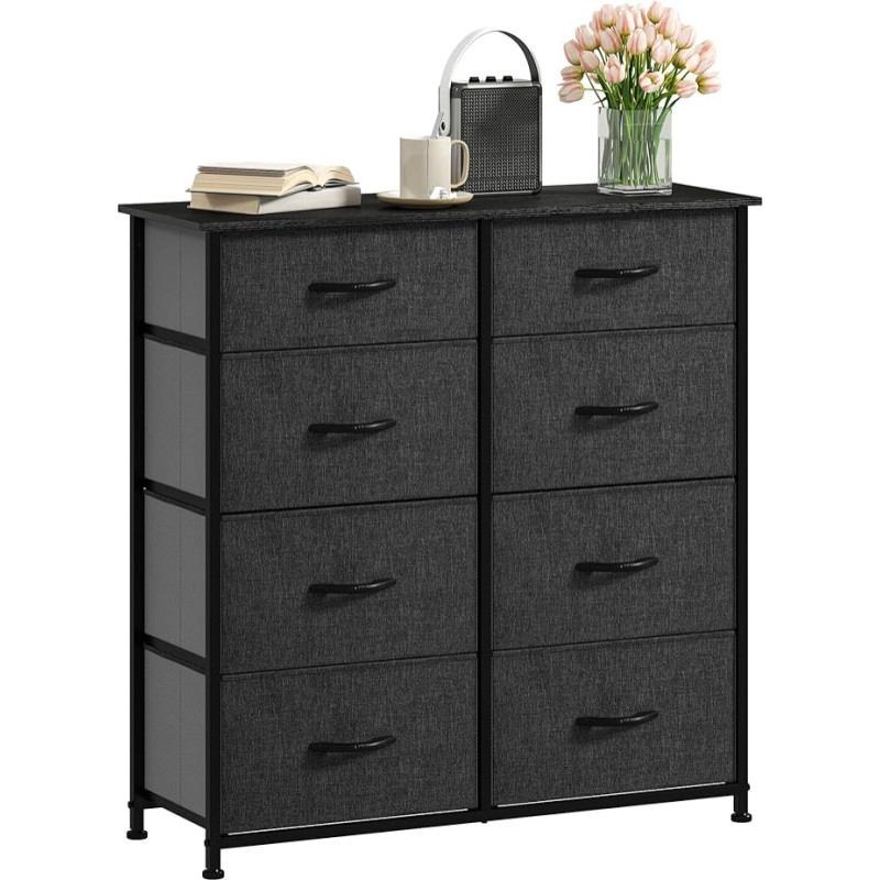 DWVO Chest of Drawers with 8 Drawers, Durable Fabric, Sturdy Metal Frame, Modern and Functional, Ideal for Bedroom, Living Room, Hallway, Children's Room, Black Grey